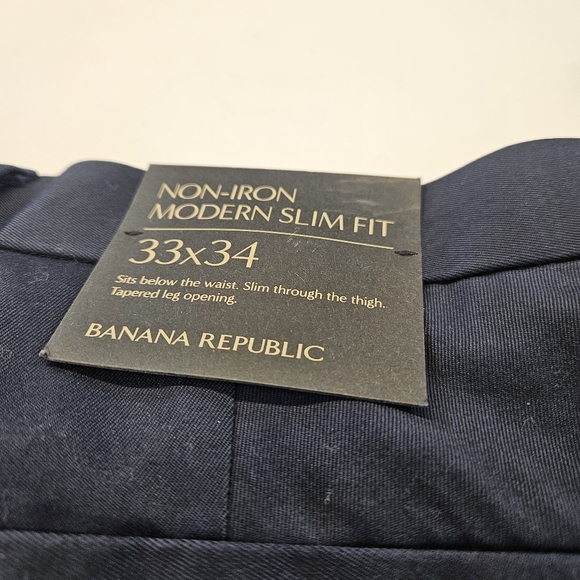 Banana Republic NWT Pants Mens 33 x 34 Navy BLUE Slim Fit Non Iron Dress Stretch - Picture 7 of 11